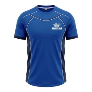 Royal blue athletic training t-shirt with dark side panels and white piping.