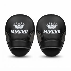 A pair of black boxing focus pads displayed side by side against a white background.