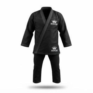 Complete black karate uniform set displayed on a neutral background.