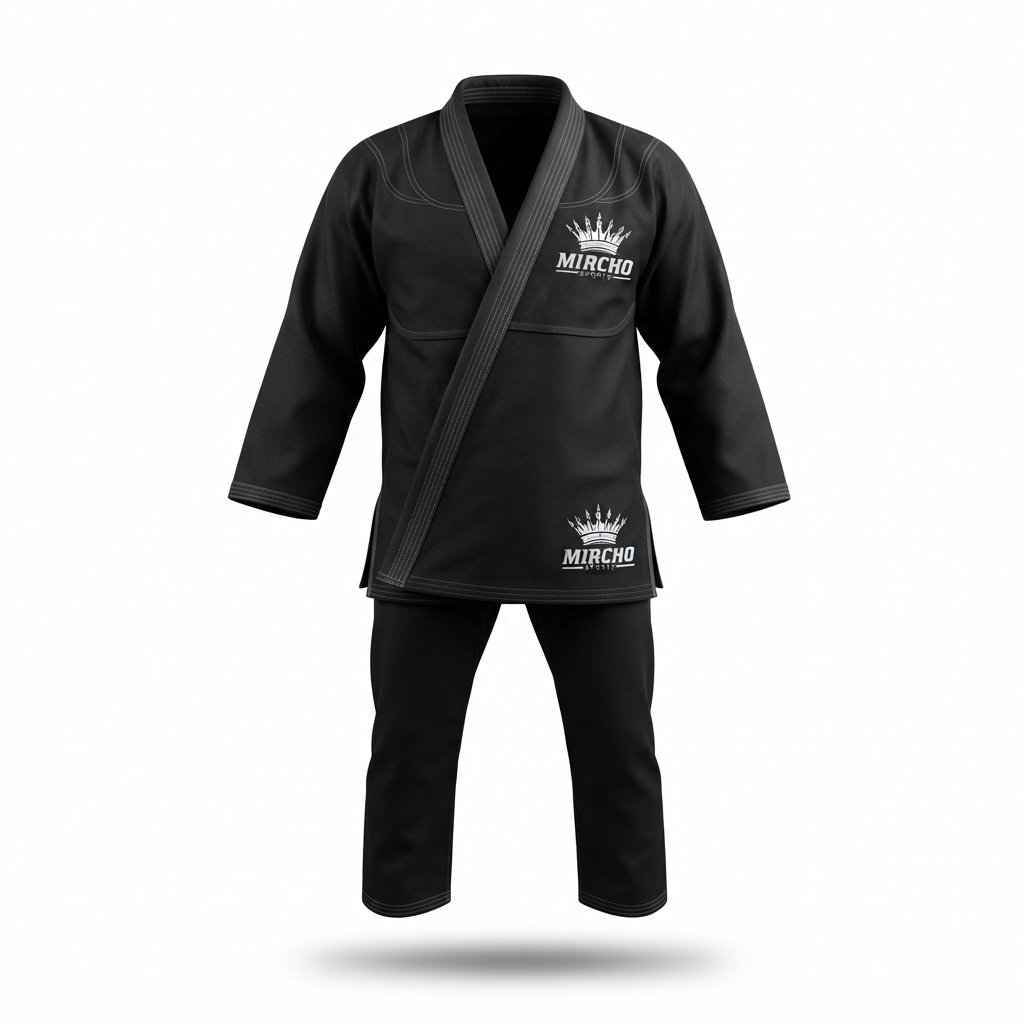 Complete black karate uniform set displayed on a neutral background.