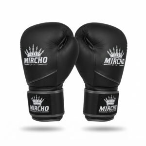 A pair of matte black boxing gloves featuring a wide wrist strap and solid construction.