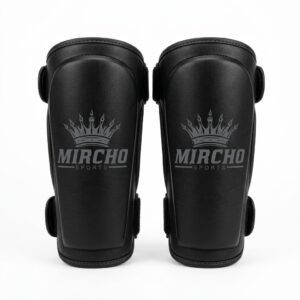 Black MMA arm guards featuring secure fastening straps and protective padding on a white background.