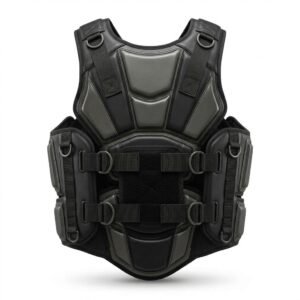 Black MMA body guard protector vest showing segmented padding and adjustable straps