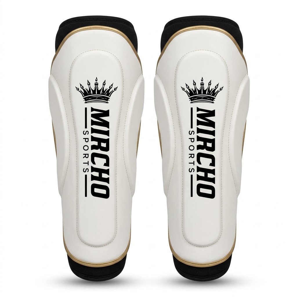 White protective forearm guards with black and gold trim and three adjustable straps. - alternate view 4
