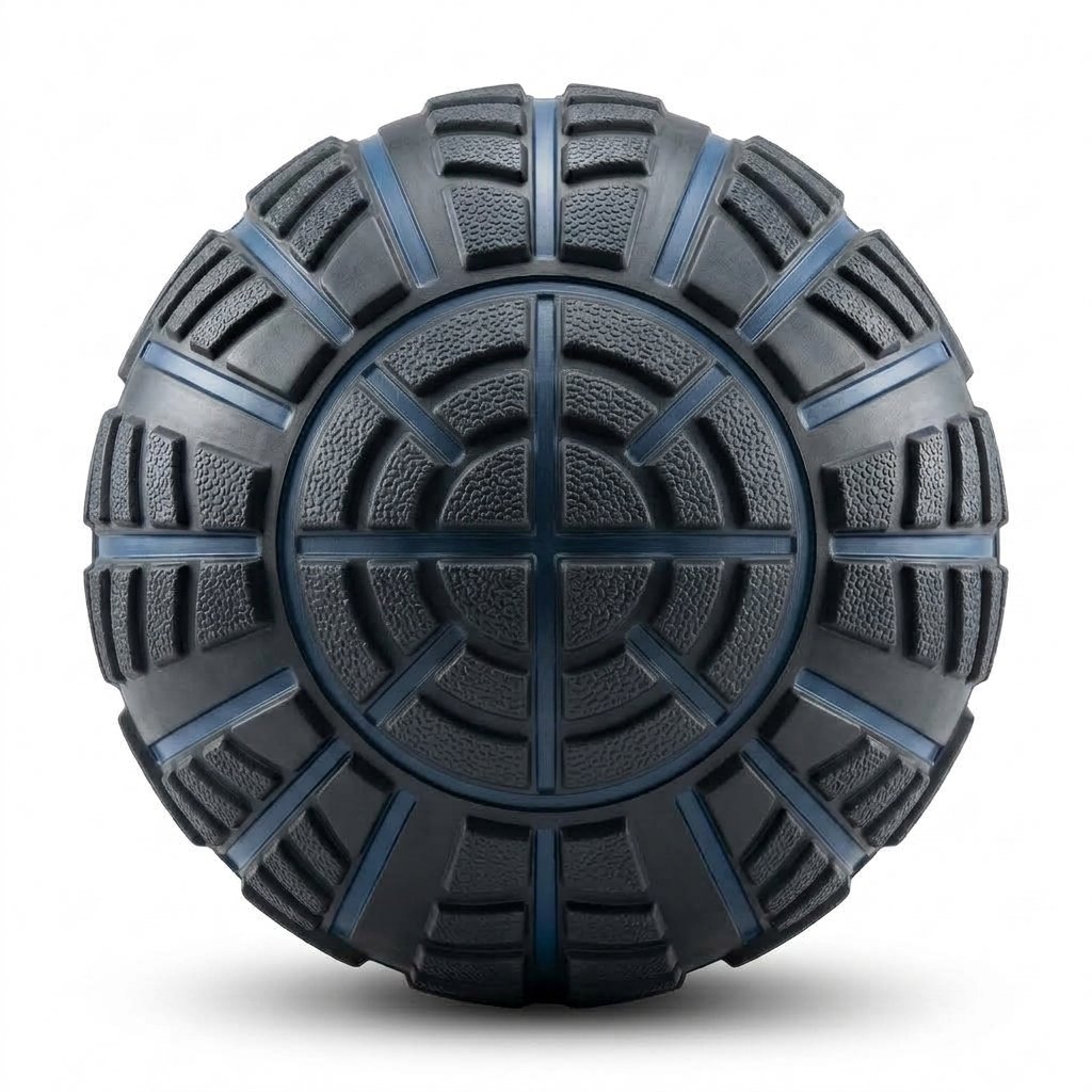 Textured black and blue slam ball with a tread pattern and smooth center panel. - alternate view 3