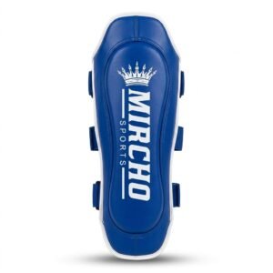 Blue and white training pad featuring multiple adjustable fastening straps and a contoured profile.