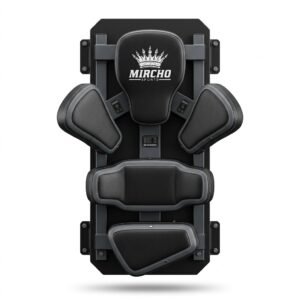 Wall mounted black MMA striking target with multiple padding positions and steel support brackets.