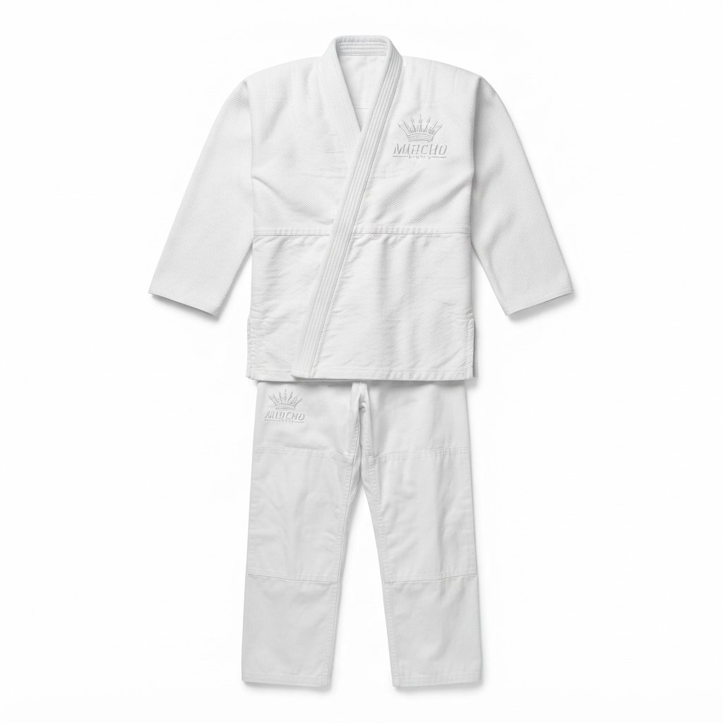 White judo uniform set laid flat against a clean background - alternate view 2