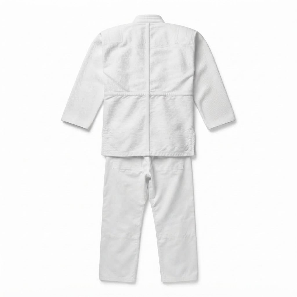 White judo uniform set laid flat against a clean background - alternate view 4