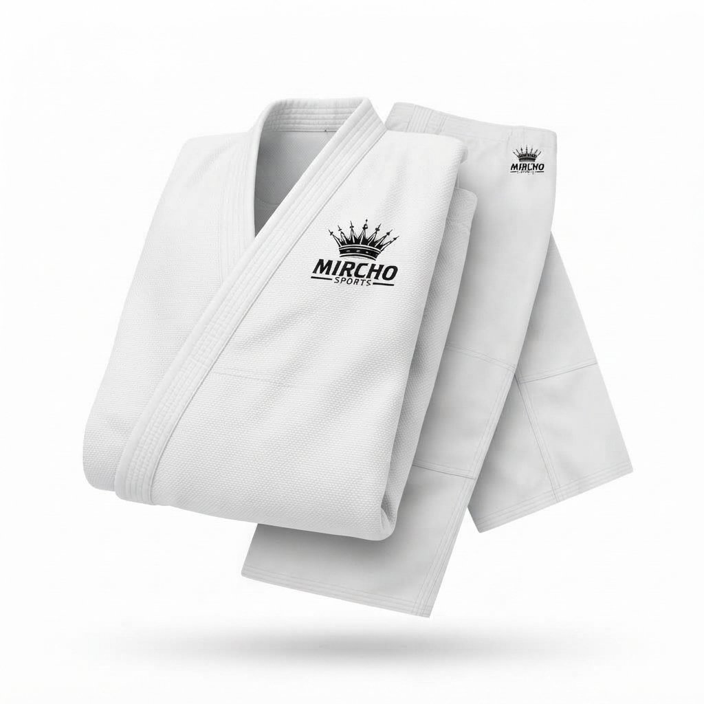 A full white karate uniform featuring a jacket and trousers displayed flat against a plain background. - alternate view 4