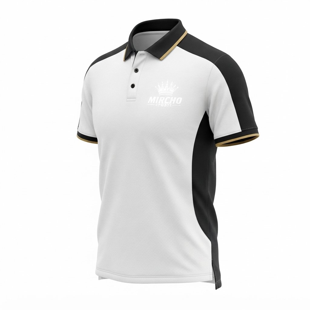 Athletic polo shirt featuring a white body, black side panels, and a collared neckline. - alternate view 3