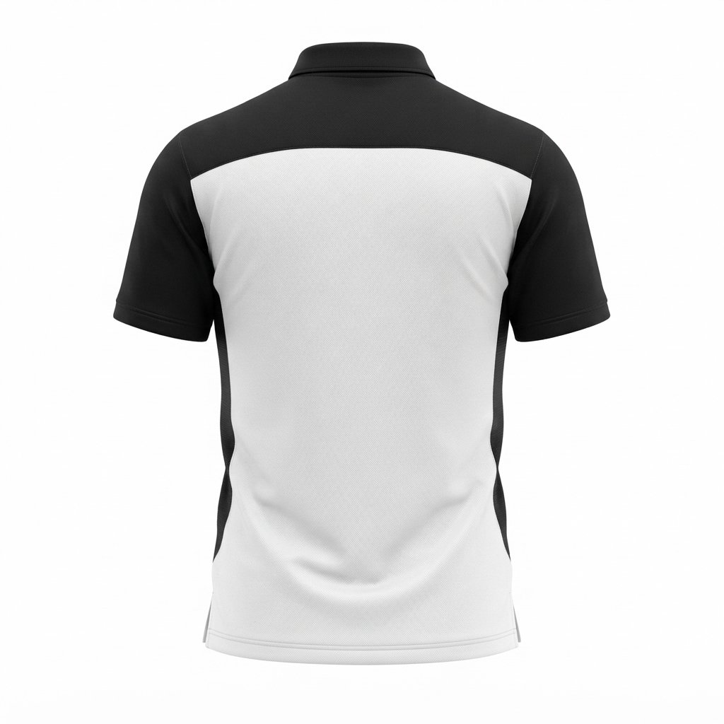 Athletic polo shirt featuring a white body, black side panels, and a collared neckline. - alternate view 4