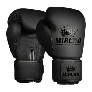 A pair of black boxing gloves featuring secure wrist support and a clean finish.