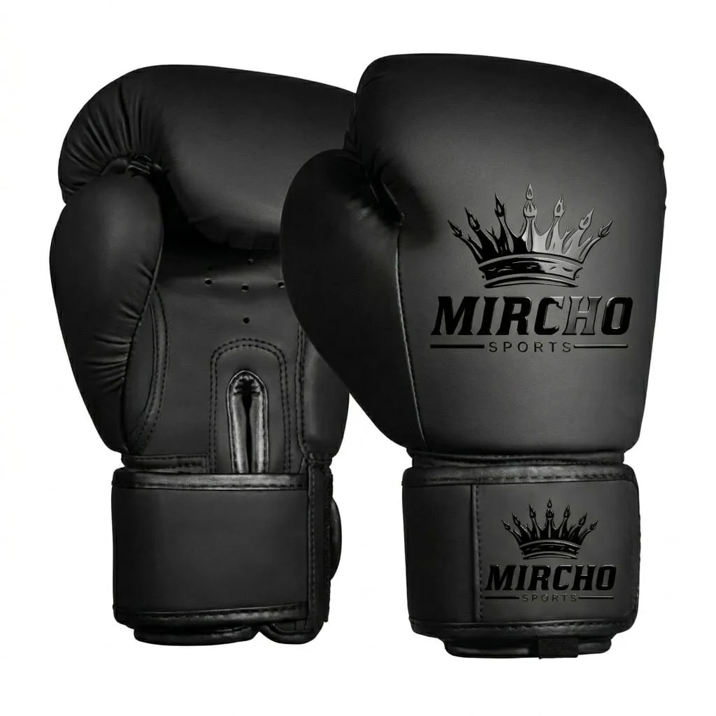 A pair of black boxing gloves featuring secure wrist support and a clean finish.