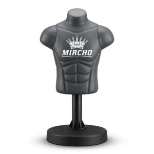 Freestanding torso striking trainer with gray upper body and black base.