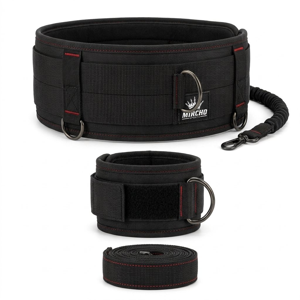 Black martial arts resistance training set featuring a padded belt, cuffs, and bands. - alternate view 2