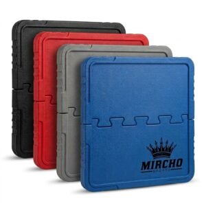 Four reusable martial arts training boards stacked in blue, gray, red, and black colors.