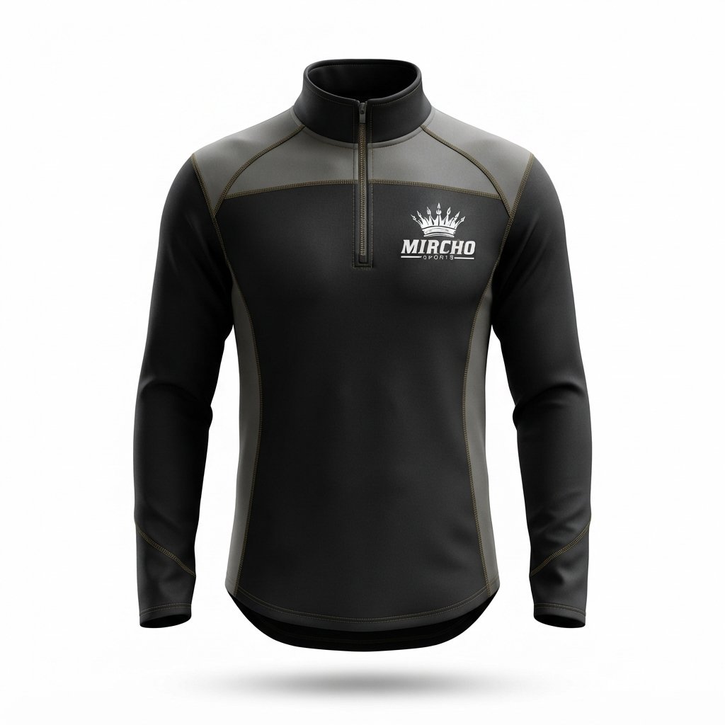 Front view of a black and gray quarter-zip training top with long sleeves. - alternate view 2