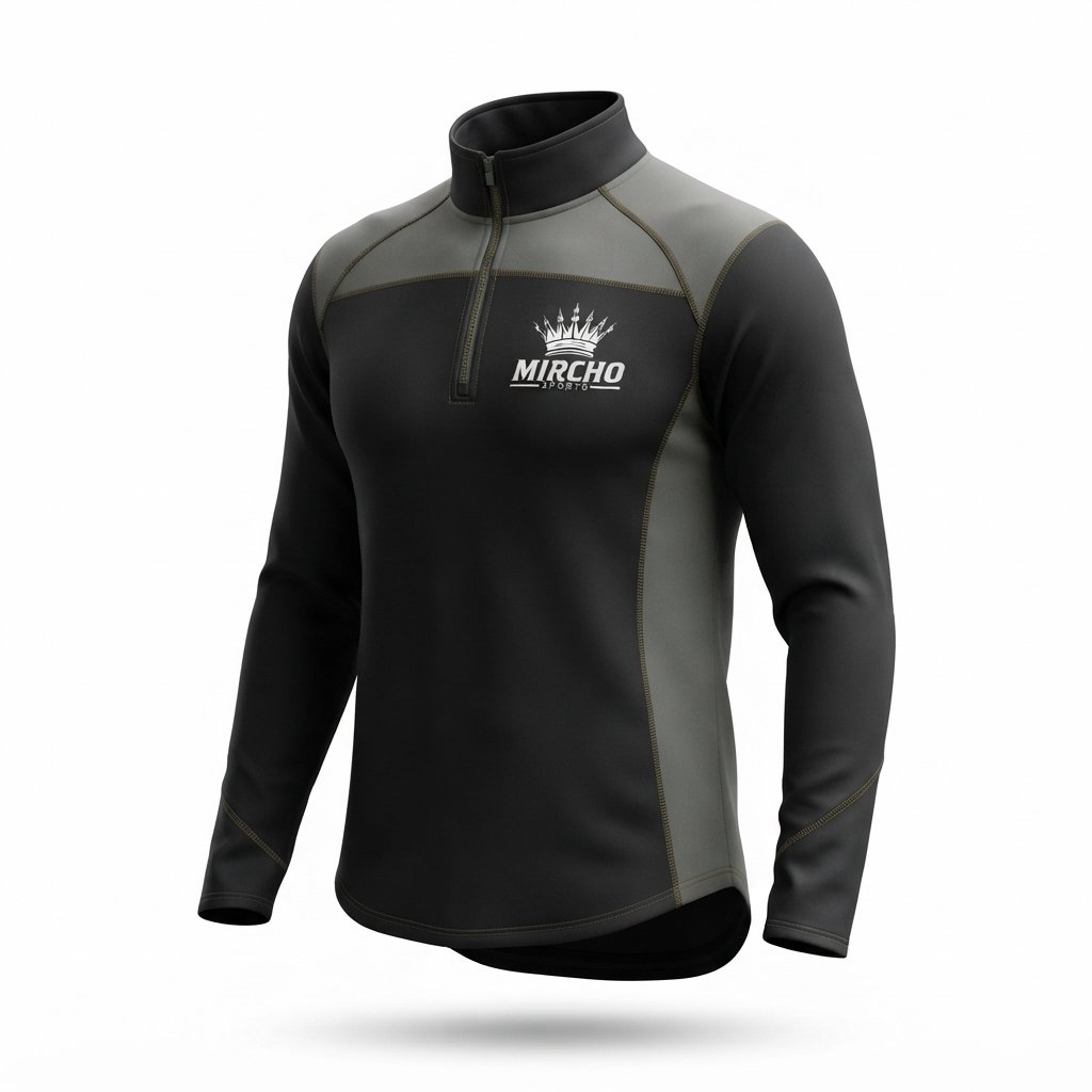 Front view of a black and gray quarter-zip training top with long sleeves. - alternate view 3