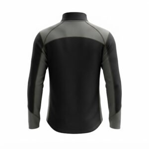 Front view of a black and gray quarter-zip training top with long sleeves.
